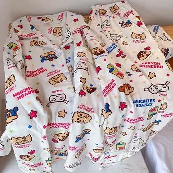 Crayon Shin-chan Women s Long Sleeve Pajamas - Cute Spring/Autumn Student Style Homewear. M