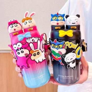 Crayon Small New Термос Чашка Новая Соломинка Высокий Внешний Вид Уровень Воды Чашка Для Девочек Начальной Школы Детей Большая Емкость 550ml