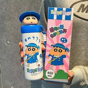 Crayon Small New Water Cup Детская мультяшная термос-чашка для девочек Практичная чашка для воды Большая емкость для студентов Милая портативная чашка для воды 460ml