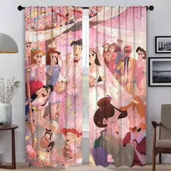 CrayonS ShinS ChanS Curtains Child Room Living Room Curtain Home Interior Curtains for Camera Shades Partition Tulle for Bedroom W50xH70cmx2pcs-CL