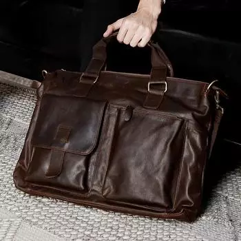 Crazy Horse кожаный портфель, деловая сумка, компьютерная сумка, ретро-модная мужская сумка из натуральной кожи, большая вместимость, сумка через плечо шоколадный