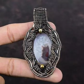 Crazy Lace Agate Copper Pendant Copper Wire Wrapped Jewelry Handmade Gemstone Pendant Wire Wrapped Pendant Crazy Lace Agate Jewelry For Gift
