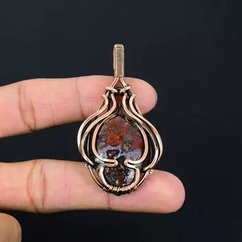 Crazy Lace Agate Gemstone Handmade Pure Copper Wire Wrapped Cuisine Wrapped Cuisine For Thanksgiving 2.36 Inches красный