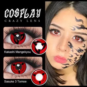 Crazy Lenses Magister Контактные линзы для Хэллоуина Красные контактные линзы для косплея Аксессуары для аниме Шаринган/Какаши Мангекё/Саске Гексаграмма 14.5mm