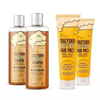 Crazy Skin Beer Yeast Hair Loss Shampoo 300g x 2p + Hair Pack 200g x 2p, 1 set