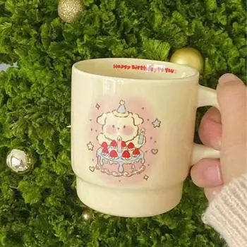 Cream Colored Cartoon Dog Ceramic Mug Ins Style Cute Family Breakfast Milk Cup Coffee Cup Office Drinking Creative Birthday Gift 201-300ml чёрный