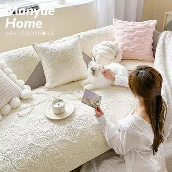 Cream French Sofa Cushion Embroidered Seat Cushion Cotton Cotton Sofa Cover Towel 70x70
