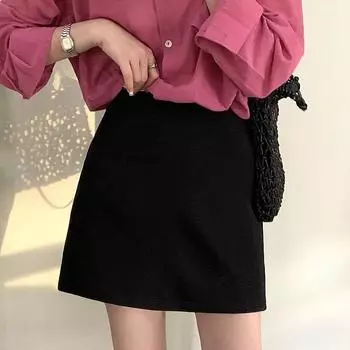 Cream Powder A- line Spring Concise Temperament Wild Skirt Black Summer M