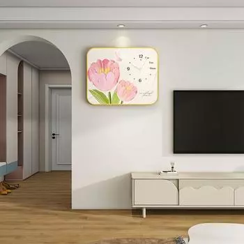 Cream style creative wall clock living room high-end modern simple clock wall hanging home decorative painting clock free of punching