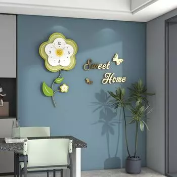 Часы настенные в кремовом стиле с цветком, простые, модные, на заднем плане, декоративные, настенные, для гостиной, креативные, настенные часы