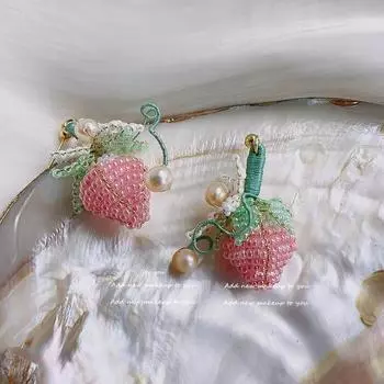 Cream Sweet Girl, серьги Instant Vision Strawberry, антивозрастные фруктовые элементы, розовые и нежные серьги, маленькая девочка в старинном стиле