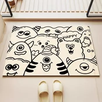 Cream Wind Cartoon Diatom Mud Mat Bathroom Non-Slip Absorbent Floor Mat Toilet Kitchen Household Decoration Rug 40x60cm