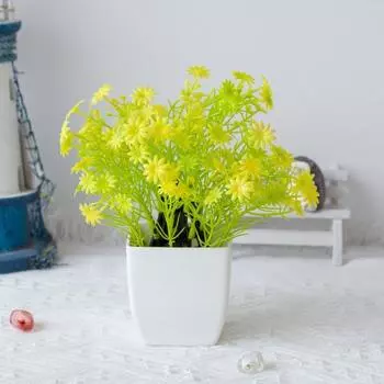Создайте атмосферу, долгий срок службы, привлекательные, не выцветающие, искусственные растения в горшках, украшение для обеденного стола, искусственные растения бонсай жёлтый