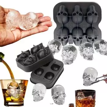 Creative 3D Skull Mold Ice Cube Tray For Freezer Whisky Skull Ice Ball Maker BPA Free Ice Trays Easy Release For Drinks Cocktail