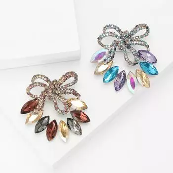 Creative Alloy Bow Glass Brooch Fashion Versatile Women S Cardigan Coat Corsage Accessories Pin