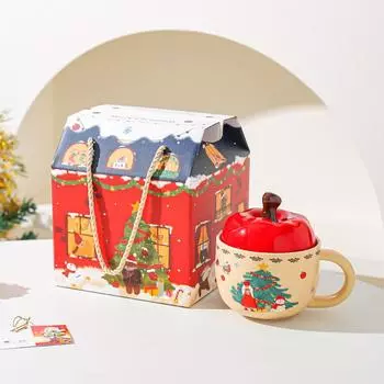 Creative Apple Christmas Ceramic Cup Mug with Lid Christmas Gift High Pretty Water Cup Gift Box Souvenir 401-500ml