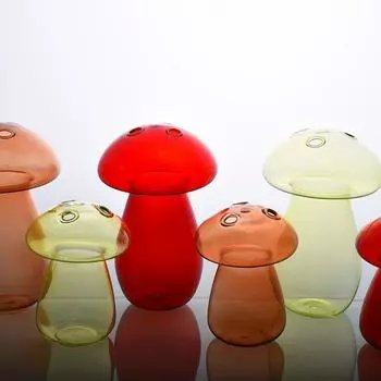 Творческое искусство Растение Гидропонный стол Ваза Гриб Стеклянная ваза Стеклянные поделки Террариум 9.5x12.5cm коричневый