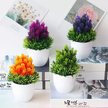Creative Artificial Plants Bonsai New Simulation Fake Flowers Pot Small Tree Potted фиолетовый