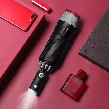 Creative automatic reverse umbrella reflective strip sun umbrella LED flashlight parasol