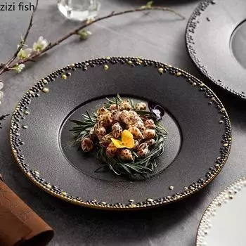 Creative Bead Dot Ceramic Shallow Plate Restaurant Steak Plate Dessert Plate Pasta Plates Molecular Cuisine Specialty Tableware