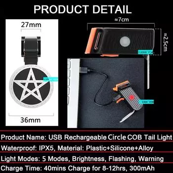 Creative Bicycle Tail Light Multiple Lighting Modes USB Rechargeable LED Bicycle Light MTB Night Safety Cycling Warning Light