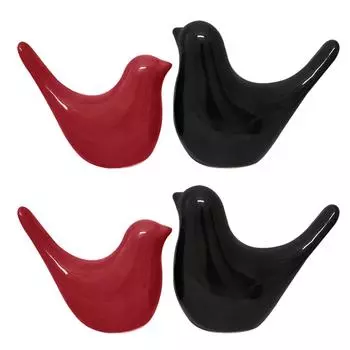 Creative Black and Red Glossy Ceramic Birds Figurines Home Decorations Accessories Party (Pack of 4, Red & Black)