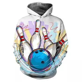 Креативная толстовка с капюшоном Bowling Graphic для мужчин и женщин, толстовки с 3D-принтом, повседневная спортивная толстовка больших размеров с длинным рукавом на весну и осень S
