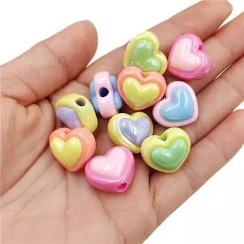 Creative Bracelet UV Dazzle DIY Jewelry Accessories Material Handmade Creative 3D Making Two Color Acrylic Love Heart 10pcs Loose Beads Earrings разноцветный
