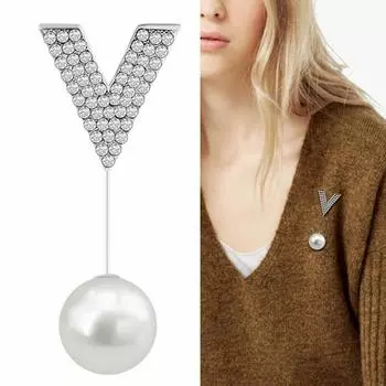 Creative Brooch, European And American Fashion Simple Diamond V-Shaped Pearl Pin Pin, Suit Brooch золотой
