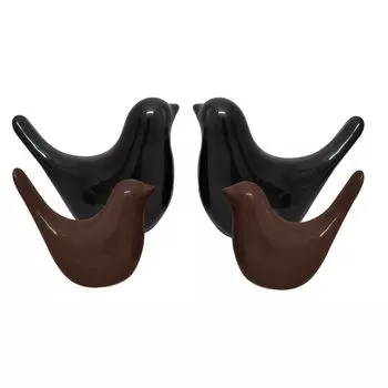 Creative Brown and Black Glossy Ceramic Birds Figurines Home Decorations Accessories Party (Pack of 4, Black & Brown)