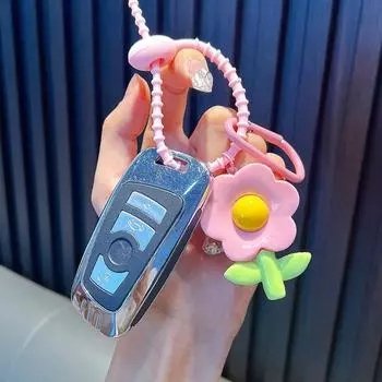 Creative Candy Color Flower Heart Pendant Keychain Cute Small Flower Key Ring Bag Pendant Accessories Car Keychain Small Gift синий