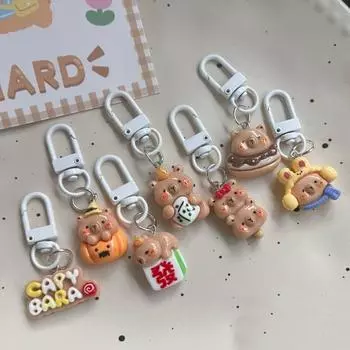 Creative Capibara Bag Hanging Resin Animal Keyring Funny Donut Kapibara Pendant Hanging Accessory E