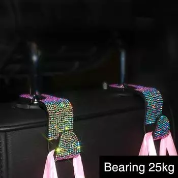 Creative Car Seat Back Hook Diamond Rhinestones Hanger Auto Headrest Objects Support Universal Mount Clips Bling Car Accessories