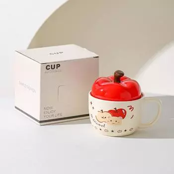 Creative Cartoon Bear Apple Mug Office with Lid Coffee Cup Water Cup Household Couple Milk Breakfast Cup 301-400ml