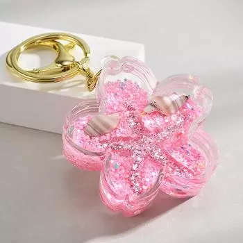 Creative Cartoon Cherry Blossom Conch Floating Liquid Keyring Bag Pendant Cute Quicksand Keychain Gift розовый