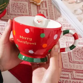 Creative Cartoon Cute Gingerbread Man Coffee Cup Christmas Mug Ceramic Water Cup Christmas Gift Holiday Gift 401-500ml