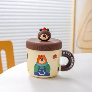 Creative Cartoon Mug Ceramic Cup Water Cup with Lid Cute Coffee Cup Children Water Cup Gift Birthday Gift 301-400ml