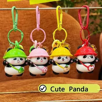 Creative Cartoon Panda Keychain Cute Key Ring Hanging Accessories Bag Pendants Small Gifts красный