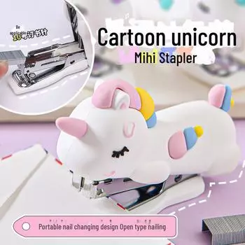 Creative Cartoon Unicorn Mini Stapler - Cute Macaron Colors, Student Stationery, Labor-Saving Binding Machine