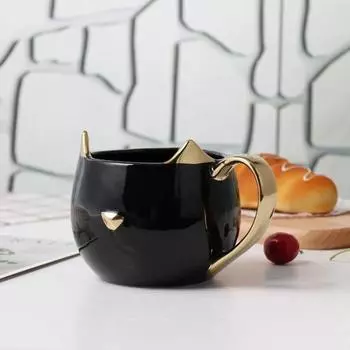 Creative Cat Ears Gold-plated Ceramic Coffee Mug with Handle Household Breakfast Milk Oatmeal Cup for Kids Valentine s Day Gifts 301-400ml белый