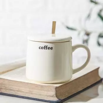 Creative Ceramic Cup with Lid Spoon Couple Coffee Cup Macaron Creative Mug Office Drinking Cup Girls 301-400ml