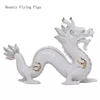 Creative ceramic dragon ornaments, twelve zodiac signs, golden dragon crafts, home furnishings, office and store decorations 21x6.8x14.5cm