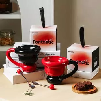 Creative Ceramic Ice Cream Cup Gift Box Couple Mug Coffee Cups Office Water Cup 350ml красный