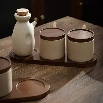 creative ceramic soy sauce pot small oil seasoning bottle simple vinegar Japanese retro seasoning bottle set