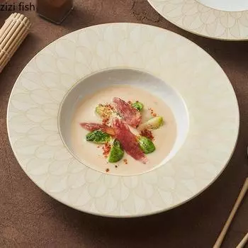 Creative Ceramic Straw Hat Plate Light Luxury Tableware Thick Soup Plate Pasta Plate Dessert Plates Hotel Specialty Tableware