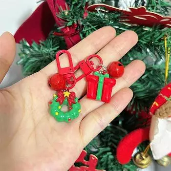 Creative Christmas Bow Wreath Keychain Pendant For Women Men Backpack Hanging Ornaments Accessories Holiday Gifts