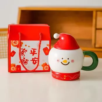 Creative Christmas Gift Mug Ceramic Cartoon Cup Nordic Couple Water Cup Coffee Cup with Lid Gift Box Pack 501-600ml
