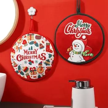 Creative Christmas Hand Towel Thick Coral Fleece Round Shaped Cartoon Hanging Towel Soft Quick Drying Bathroom Hair Towels