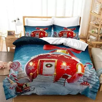 Creative Christmas Print Bedding Set 3D Printed Santa Clau Elk Snowflakes Christmas Tree Print 4pcs Duvet Cover For Teens Adults EU Single135x200cm