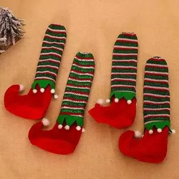 Creative Christmas Table Foot Socks Chair Leg Covers Floor Protectors Non-Slip Knitting Cloth Decor Furniture Feet Sleeve